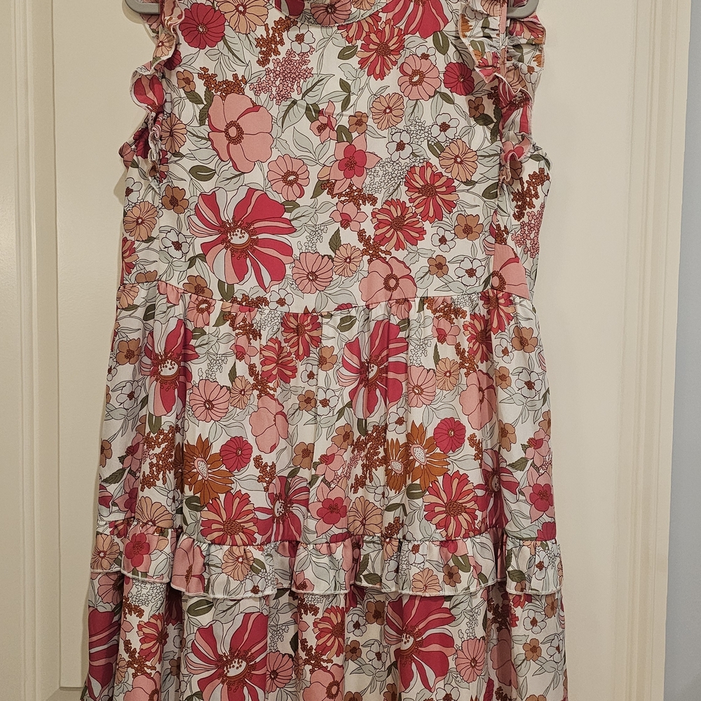 Girls Floral Tiered Sundress in Pink & White